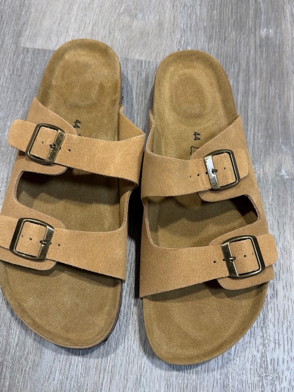 Women’s Double-Buckle Suede Slide Sandals - Tan